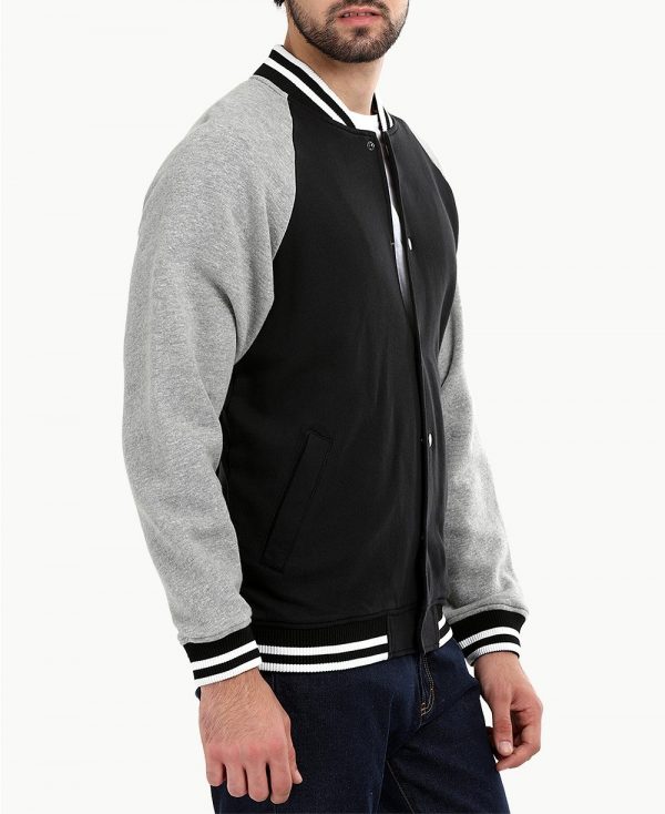 Men's Snap Tab Closure Green and White Varsity Jacket - Jackets Creator