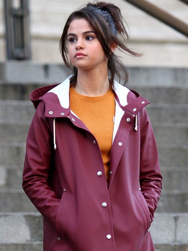 Selena Gomez A Rainy Day in New York Red Jacket