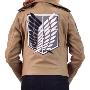 A Young Women Wearing A Brown Leather Jacket Manga Series Attack on Titan