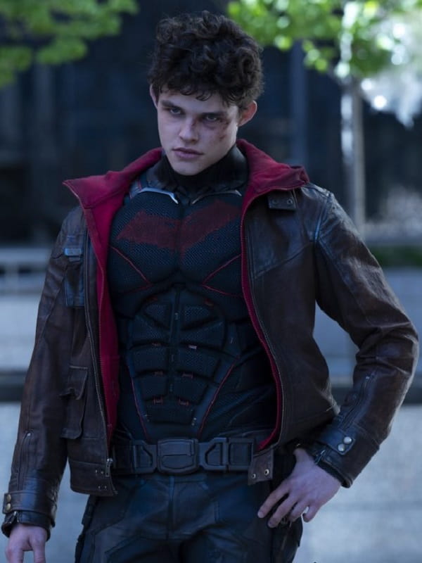 Titans Jason Todd Leather Jacket with Brown Hoodie