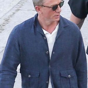Daniel Craig Wearing Shirt Style Blue Cotton Jacket In 2021 Movie No Time To Die as James Bond