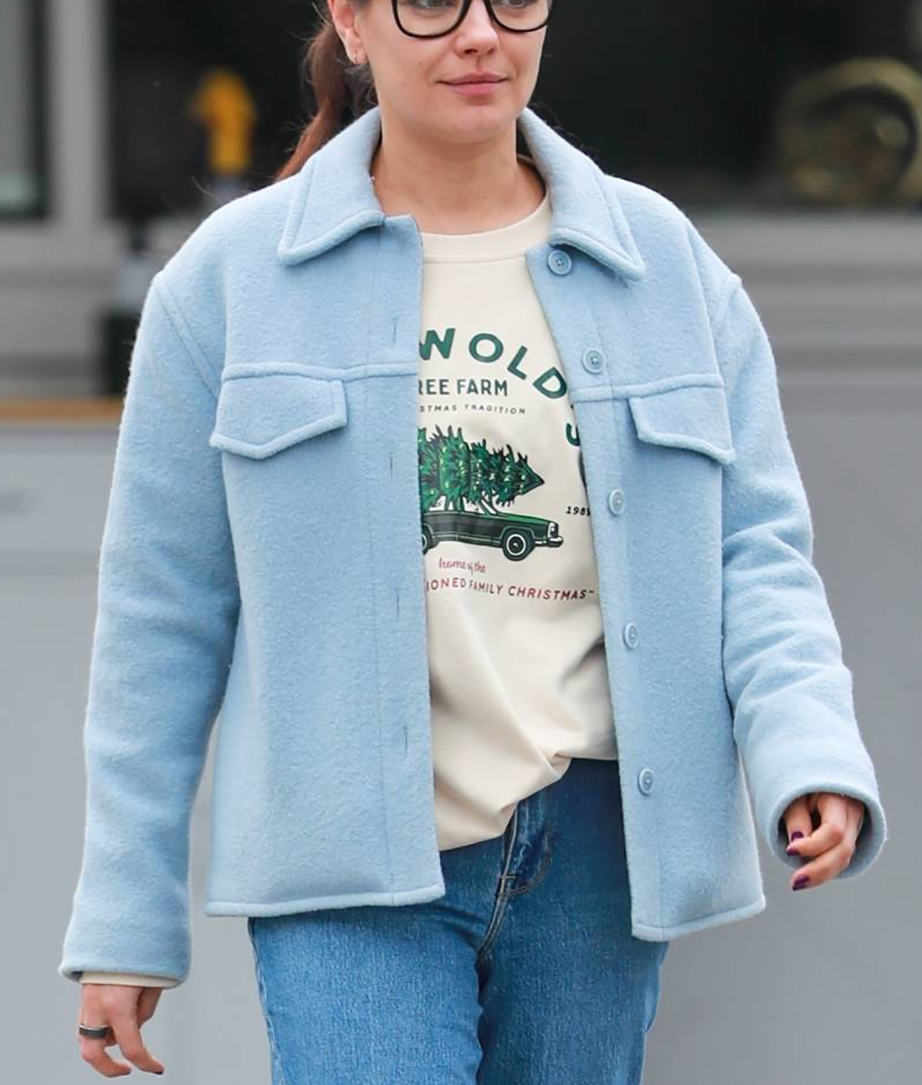 Mila Kunis Sky Blue Wool Jacket